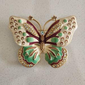 Vintage Kenneth Jay Lane, Enamel and Aurora Borealis Accented Butterfly Brooch